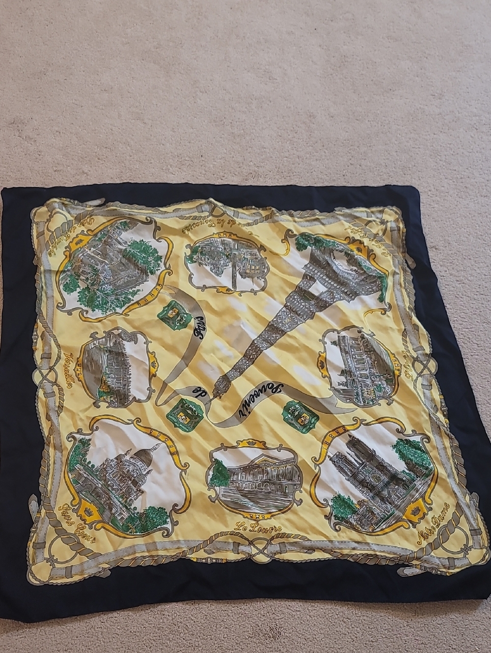Yellow and Black Eiffel Tower Silk Scarf